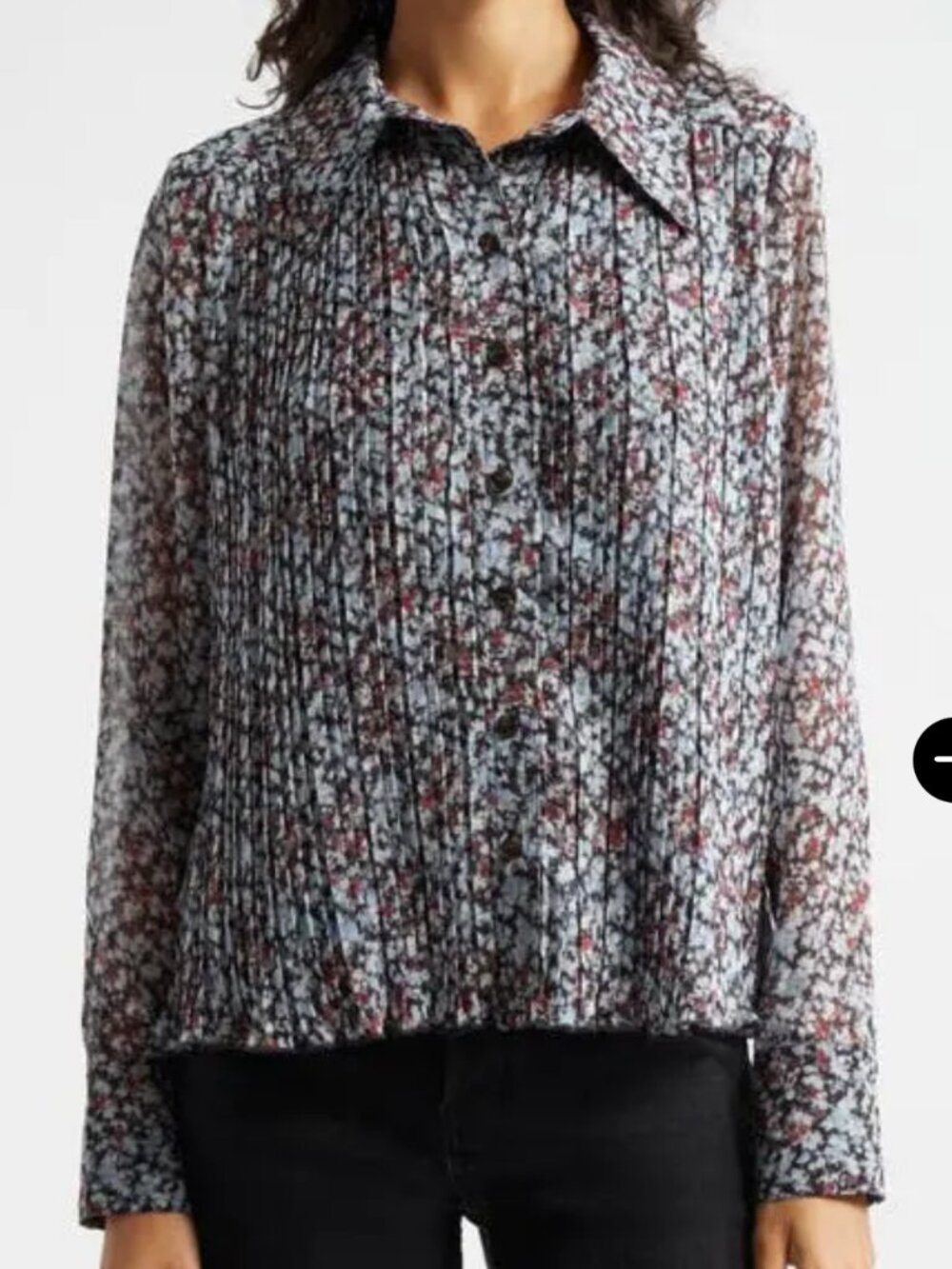 Ganni Abstract print plisse button up blouse